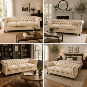 Sofá Chesterfield Clásico Moderno de 3 Plazas en Cuero Genuino para Villa, Hotel y Sala de Estar, Diseño Acolchado Profundo - Product Image 5