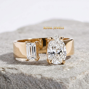 Gold Color Two Stone moissanite Diamond <b>Ring</b> Pear Cut Oval and Rectangular <b>Crystal</b> Wedding silver Jewelry - Product Image 5