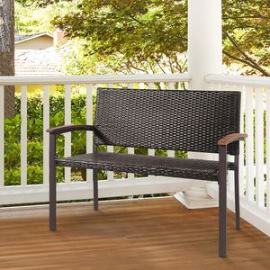 Banc de jardin moderne en rotin tressé avec accoudoirs pour usage extérieur, hôtel, ferme - Product Image 4