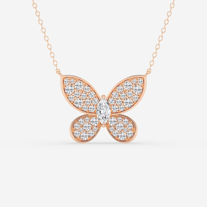 Colgante de Mariposa con Diamantes Cultivados en Laboratorio, Corte Marquise, 1 CTW, con Pavé, en Oro de 14K, Brillante - Product Image 4