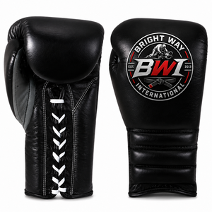 Gants de boxe Bright Way International en PU noirs à lacets, avec sangle de poignet réglable, pour adultes unisexes, anti-humidité, arts martiaux - Product Image 1