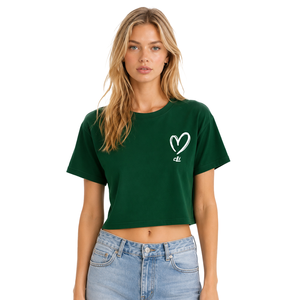 Green Custom Cropped T-Shirt Women's Casual Short Sleeve Crew Neck women's shirt Solid Color <b>Heart</b> Print Cotton <b>Top</b> Summer Wear - Product Image 1