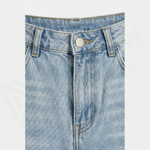 Jean en denim délavé coupe droite taille haute pour homme, coupe régulière, en coton, décontracté, bleu clair, style printemps - Product Image 4