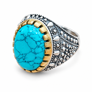 925 Sterling <b>Silver</b> Turquoise Cabochon <b>Ring</b> <b>for</b> <b>Men</b> Low MOQ 1 Piece Sample Wholesale - Product Image 1