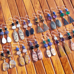 Pendientes Colgantes Bohemios de Piedras Preciosas Naturales Surtidas al por Mayor, Hechos a Mano, Chapados en Plata, de Latón con Múltiples Piedras, Regalo para Mujer - Product Image 2
