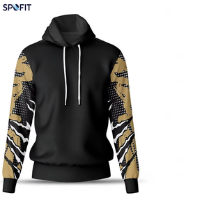 Sweat-shirt en polyester tricoté pour homme SPOFIT, noir, avec imprimé camouflage doré sur les manches, coupe classique, décontracté, automne - Product Image 1