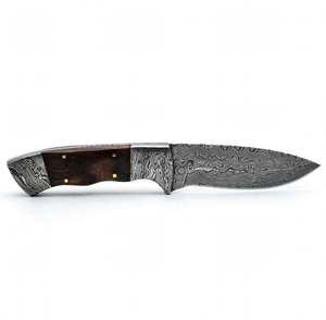 High contrast acid <b>etched</b> damascus steel outdoor heavy prep utility <b>tool</b> with Wood Handle - Product Image 6