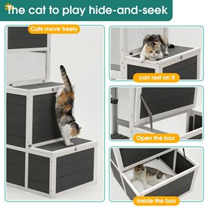 Casetta per Gatti a 3 Piani in Legno per Interni/Esterni con 4 Piattaforme e 2 Porte, Recinto e Box Riposo per 1-3 Gatti, Arredamento per Animali Domestici - Product Image 4