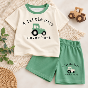 Conjunto de 2 piezas de ropa de verano para bebés, camiseta de manga corta y pantalones cortos con estampado de tractor - Product Image 6