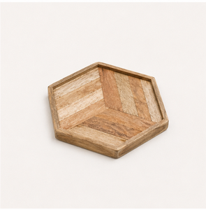Handcrafted Hexagonal Mango Wood Coaster <b>Set</b> Of 4 Sustainable 3-Tone Chevron Pattern <b>Tea</b> & Coffee <b>Cup</b> Mats For Modern Home Mats - Product Image 3