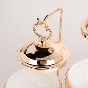 Wholesale 4 Compartment Round Stainless Steel Condiment Server Chafing Dish Set Rose Gold Interlocking Wire Bridge <b>Stand</b> Laser - Product Image 4