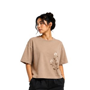 Womens Custom Boxy Tee Premium Cotton Relaxed Fit Short Sleeve T Shirt Wholesale Streetwear OEM ODM Private Label Clothing Boxy - Product Image 3