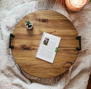 Bandeja redonda de madera rústica hecha a mano, bandeja para mesa de centro otomana, bandeja de madera multiusos - Product Image 1