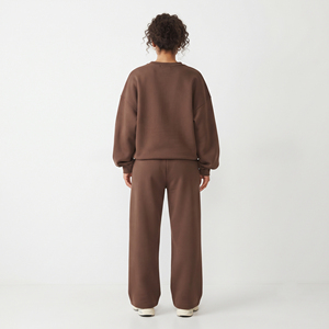 Survêtement en coton pour femme, col rond, manches longues, pantalon large, taille à cordon, tenue décontractée d'hiver, survêtement en molleton long - Product Image 2