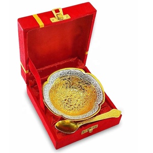 Juego de cucharas chapadas en plata de alta calidad con caja roja Frutas secas Postre Tazón para servir Tazón de metal para regalos de boda de Navidad - Product Image 2