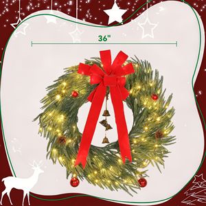 Guirlande de Noël LED verte de 36 pouces avec 8 modes et ornements, pré-éclairée, pour décoration de porte d'entrée, avec guirlande de Noël de 36 pouces - Product Image 3