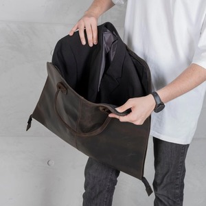 Premium Luxury <b>Leather</b> Suit Carrier Handmade Heavy-Duty Garment Bag Zipper Casual Simple Business Travel Luggage - Product Image 2