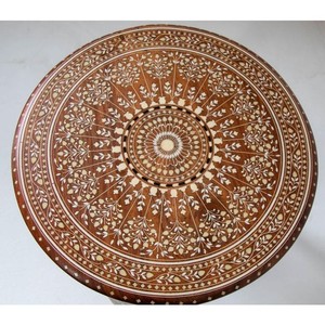 Handcrafted Teak Wood Round Side <b>Table</b> with Brass Inlay - Wholesale from Moradabad - Product Image 3