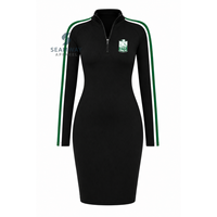Robe moulante pour femme Iota Phi Lambda, à rayures contrastées, manches à quart de zip, col montant, longueur genou, coupe ajustée décontractée