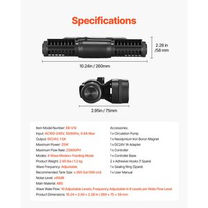 Pompa a Flusso Incrociato Regolabile 25W 2380 GPH con Controller, Potente Generatore di Onde per Acquario 24V DC con Magnete, Accessorio per Acquario - Product Image 4
