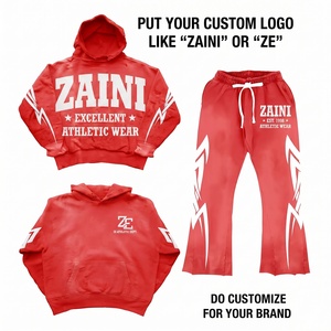 Conjunto Deportivo de Invierno para Hombre ZAINI, Sudadera con Capucha y Pantalones de Felpa de Algodón Grueso de 350 GSM, Paneles Laterales en Contraste Rojo y Blanco - Product Image 1