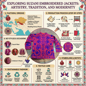 Premium Handcrafted Suzani Embroidery Cotton Canvas Jacket Colorful Boho Chic Casual Fashion <b>Coat</b> - Product Image 6
