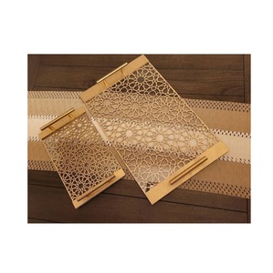 <b>Gold</b> Rectangular <b>Serving</b> <b>Tray</b> with Geometric Pattern and Handles for Residential Use - Product Image 1