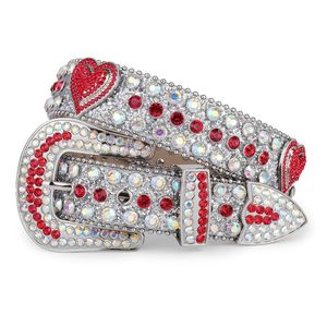 Ceinture en cuir de vache rouge occidentale avec boucle en strass argenté, style décontracté - Product Image 3