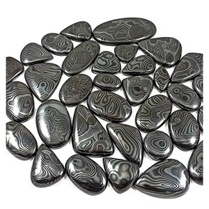 Cabujón de Ágata Psilomelana Negra y Plateada, Gema Natural Pulida de Formas Mixtas para Joyería - Product Image 1