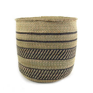 Iringa Handcrafted Seagrass <b>Woven</b> <b>Storage</b> <b>Basket</b> with Black Stripe Decorative Artisanal Product - Product Image 2