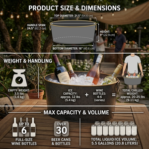 Cubo enfriador de vino de cobre martillado premium con asas de anillo |   Cubo de Hielo para Champán con Revestimiento de Acero Inoxidable para Vino, Cerveza y Bebidas - Product Image 5