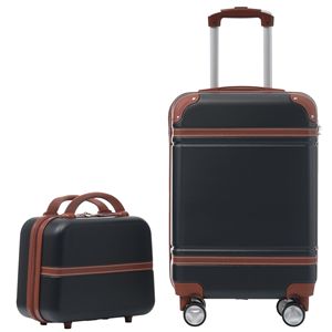 20 IN bagaglio rigido con custodia cosmetica, valigia leggera 2 pezzi con ruote Spinner, bagaglio Vintage, nero - Product Image 1
