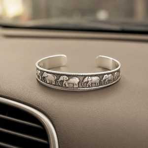 Elephant Silver Cuff Bangle, Handmade Sterling Silver <b>Bracelet</b>, Adjustable Open Bangle, Elephant Jewelry, Boho Statement jewelry - Product Image 2