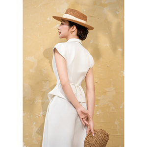 Chaleco Elegante para Mujer con Solapa con Muescas, Manga Casquillo, Lazos Traseros y Peplum, Traje de Oficina/Negocios con Botones, ODM OEM NERINA - Product Image 4