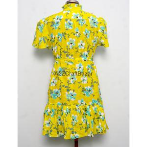 Robe Courte Femme 100% Coton Tricotée Col V Manches Courtes Coupe Trapèze Imprimé Floral Numérique Lavable Respirante Idéale Bureau - Product Image 6