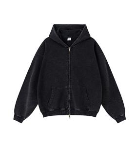 Men's <b>Zip</b>-Up <b>Hoodie</b> Black Casual Streetwear <b>Pocket</b> Regular Fit Fleece 100% Cotton Eco-Friendly Winter Wear Long 260g - Product Image 4
