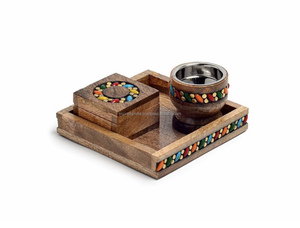 Boîtes de plateau de mosaïque en laiton Offre Spéciale en bois et argent brûleur d'encens ensemble de brûleur Bakhoor Mubkhara design tendance Medkhan Eid - Product Image 5