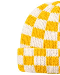 Gorro de punto personalizado con diseño de tablero de ajedrez amarillo y blanco, gorro de invierno cálido con puño, gorro de punto acrílico suave, unisex, estilo urbano. - Product Image 3