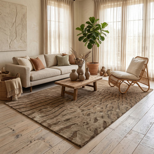 Tapis en laine marron taupe à motifs galets, écologique, antidérapant, tufté à la main, à poils épais, moderne, de haute qualité pour salon et salle de bain - Product Image 3