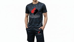 ชุดเสื้อยืดและกางเกงขาสั้นถักสำหรับผู้ชาย ผ้าโพลีเอสเตอร์/คอตตอน ชุดลำลองสำหรับเล่นกีฬา ระบายอากาศได้ดี น้ำหนักเบา เหมาะสำหรับออกกำลังกายในฤดูร้อน - Product Image 6