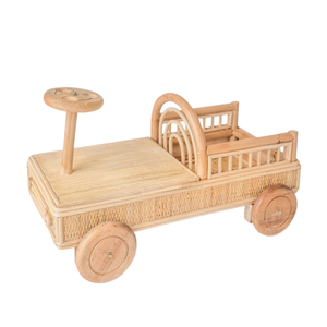 Trending Handmade Rattan Kid <b>Toy</b> Vintage Style Wicker Ride On <b>Car</b> <b>Model</b> Educational Play Wooden Wheels For Infants - Product Image 1