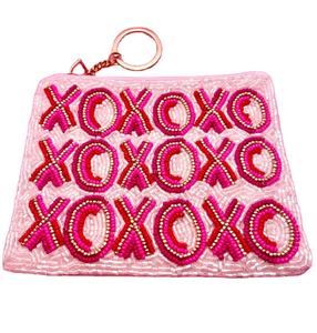 <b>Pink</b> and Red XO Design Handcraft <b>Beaded</b> Embroidery Mini Zipper <b>Bag</b> Stylish Fancy Luxury Trendy & Fashionable By Hiba Enterprises - Product Image 1