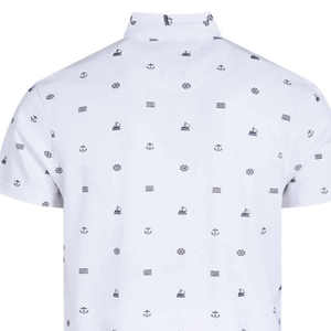 Polo à manches courtes blanc pour homme avec motif imprimé nautique, design décontracté en popeline de coton respirant - Product Image 5