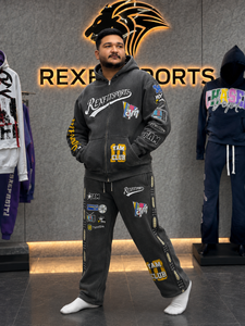 Ensemble de survêtement personnalisé pour homme, sweat à capuche zippé en polaire premium et pantalon de survêtement, impression multicolore, broderie, patch, streetwear - Product Image 5