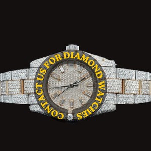 Handcrafted Two Tone Stainless Steel Custom Round Dial With Auto Date Features Full Iced Brilliant Cut Moissanite Diamond Watch - Product Image 1