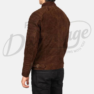 Veste de motard en cuir suédé marron chocolat pour homme, style Café Racer, épaules rembourrées, coupe ajustée, fermeture éclair, vêtement de moto - Product Image 2