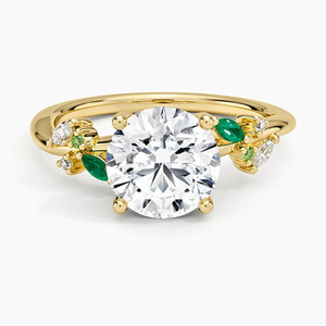 Anillo de compromiso de oro con diamantes cultivados en laboratorio en forma de racimo botánico y detalles de piedras preciosas - Product Image 1
