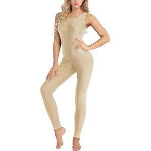 Combinaison sans manches taille haute pour femme, couleur unie, effet ventre plat, coupe ajustée, longueur intégrale, col rond, en tricot Spandex Nylon - Product Image 1