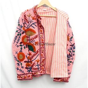 Colorful <b>Hand</b> Embroidered Floral Jacket Women's Cotton Open Front Jacket Prairie Chic Style Full Sleeve Spring Wear - Product Image 3