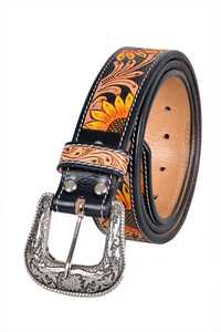 Ceinture en cuir western de qualité supérieure avec motif tournesol, boucle argentée, design floral peint à la main, boucle amovible - Product Image 4